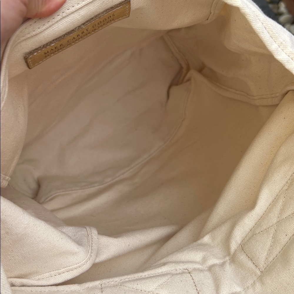 Makr Carry Goods Backpack Canvaas Cream Brown Leather New Initials View 3